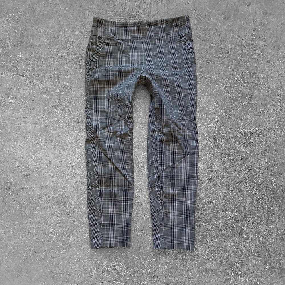 Massini Womens Gray White Plaid Pull On Dress Pants Workwear Size L